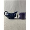 Image 1 : Vintage HLC Fiesta Mug & Unmarked Dark Blue Creamer