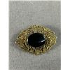 Image 2 : Quality Vintage Gold Tone Brooch with Onyx Stone