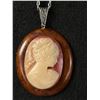 Image 2 : Vintage Cameo on Wood Base Pendant w/ Chain Necklace