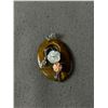 Image 2 : Tigereye Stone w/ Mother of Pearl + Pink Coral Design Pendant and Pair of Mother of Pearl Clip on Ea