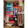 Image 1 : Lot Of Coca Cola Collectibles - Glasses, Bottles & 15"H Paper Shade Lamp Plus Picnic Basket