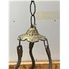 Image 2 : Very Pretty Vintage Electric Hanging Hurricane Lamp w/ Floral Design & Embossed Wrought Iron. NO SHI