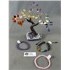 Image 1 : Chakra Tree Approx. 5"H & 3 Bracelets - Rose Quartz, Amethyst & Chakra