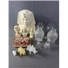Image 1 : Home Décor Lot - 9.75"H Pharoh Bust, Hurrican Lamp Shades, Stone Elephants, Bells & More