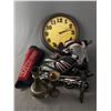 Image 1 : USA Sz 10 Roller Blades,Lizard Skin Shin Guards, Brass Vase & Clock
