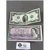Image 1 : 2 Vintage Paper Bills, $10.00 CAD & $2.00 USD