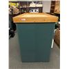 Image 1 : Large Green Store Display Shelves, Double Sided w/ 3 Shelves Per Side and Wood Tops. 45"H x 30.5"W x