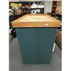 Image 1 : Large Green Store Display Shelves, Double Sided w/ 3 Shelves Per Side and Wood Tops. 45"H x 30.5"W x