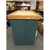 Image 1 : Large Green Store Display Shelves, Double Sided w/ 3 Shelves Per Side and Wood Tops. 45"H x 30.5"W x