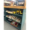 Image 3 : Large Green Store Display Shelves, Double Sided w/ 3 Shelves Per Side and Wood Tops. 45"H x 30.5"W x