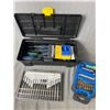 Image 4 : Misc Tool Lot, Workboots Size 10.5 M, Levels, Drill Bits, Tool Box, etc