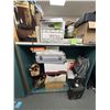 Image 1 : Large Green Store Display Shelves, Double Sided w/ 3 Shelves Per Side and Grey Laminate Tops. 45"H x