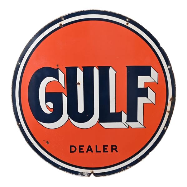 Gulf Gasoline Large Double-Sided Porcelain Sign