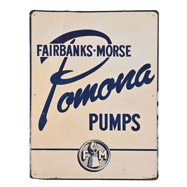 Fairbanks-Morse Pomona Gas Pumps Embossed Tin Sign