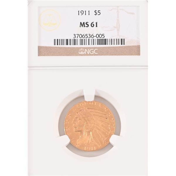 1911 Indian Head $5 Gold Coin NGC MS61