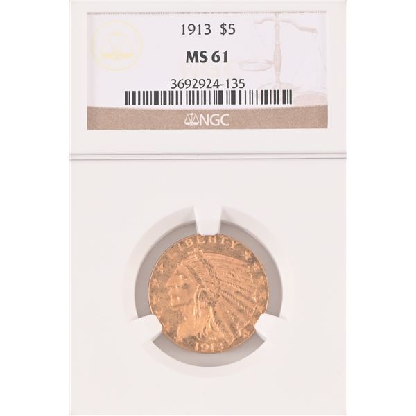 1913 Indian Head $5 Gold Coin NGC MS61