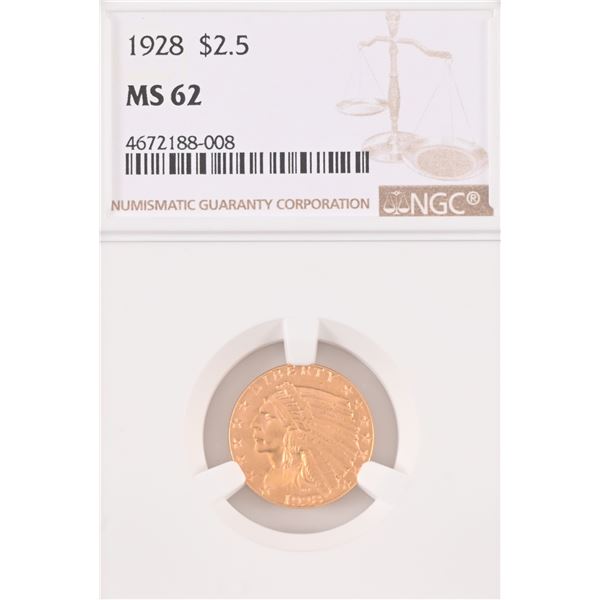 1928 Indian Head $2.5 Gold Coin NGC MS62