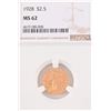 Image 1 : 1928 Indian Head $2.5 Gold Coin NGC MS62