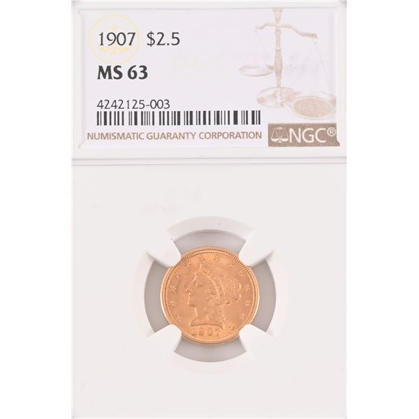 1907 Liberty Head $2.5 Gold Coin NGC MS63
