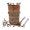 Image 2 : Collection of Branding Irons in Wooden Barrel