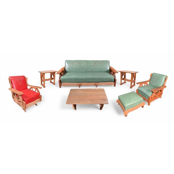 Ranch Oak Furniture Set Attributed to King Ranch