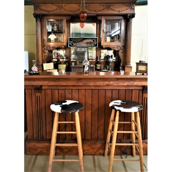 1910 Antique Small Quartersawn Oak Saloon Back Bar