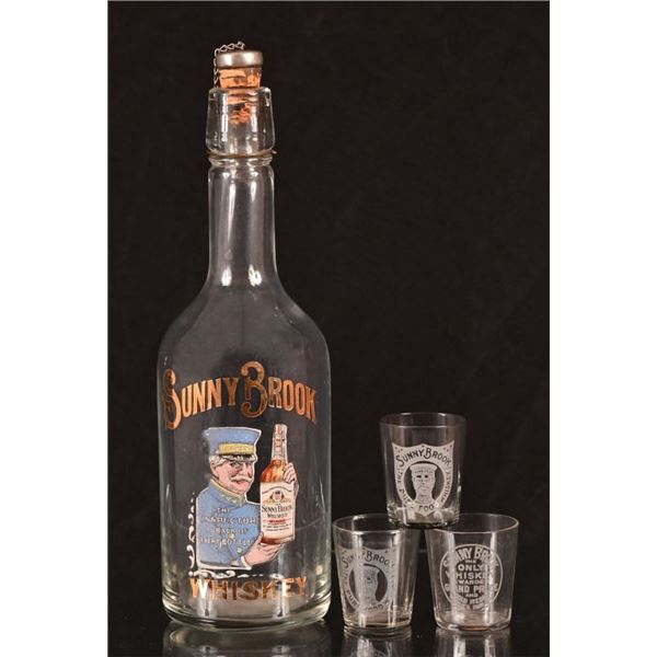 Sunny Brook Whiskey Bottle With (3) Shot Glasses