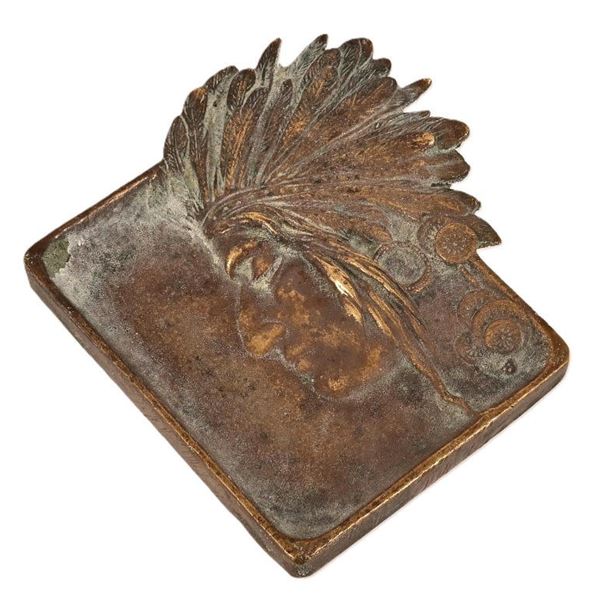 Antique Brass Indian Chief Cigar Ash Tray