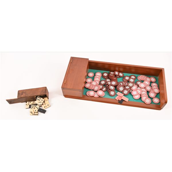 Mason & Co.Bone Domino & Poker Chip Oak Cased Sets