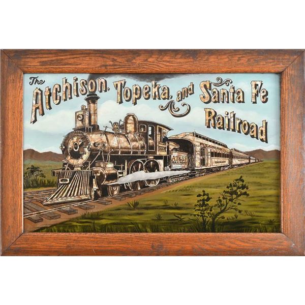 Santa Fe Railroad Reverse Glass Pearl Inlay Sign