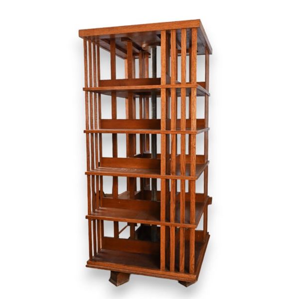 Large Antique Oak Revolving Book Case