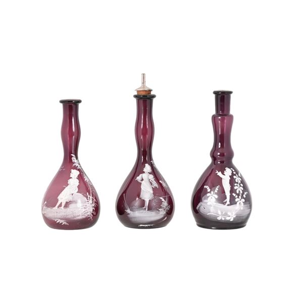 Antique Mary Gregory Barber Bottles (3)