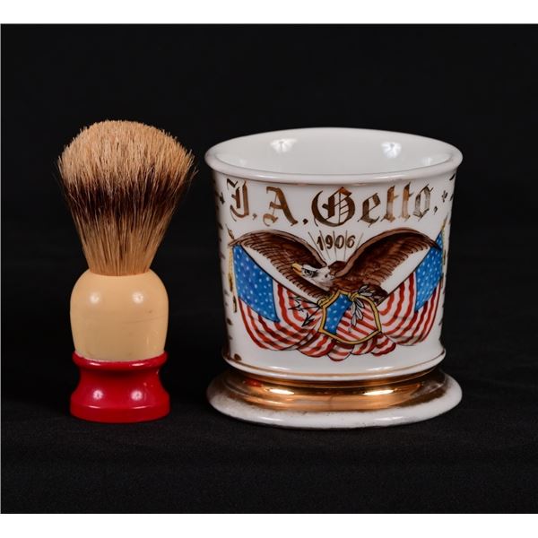 Antique Patriotic Shaving Mug With Brush