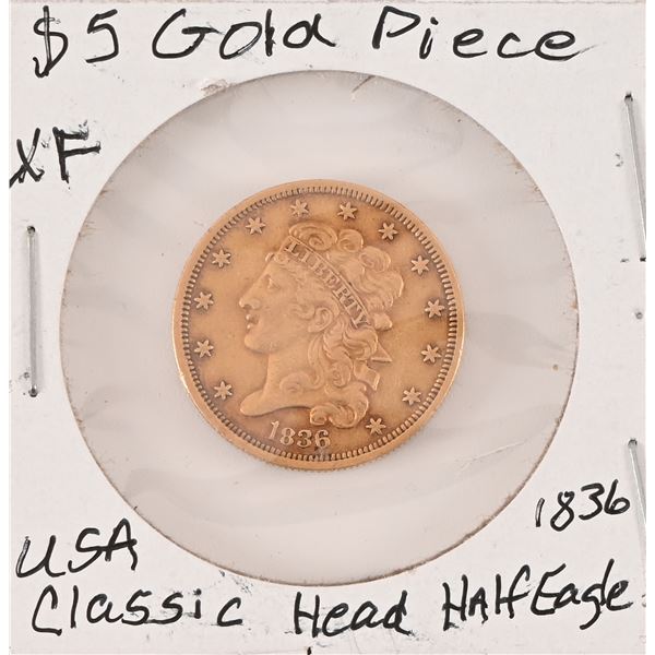 1836 Classic Head $5 Gold Half Eagle XF