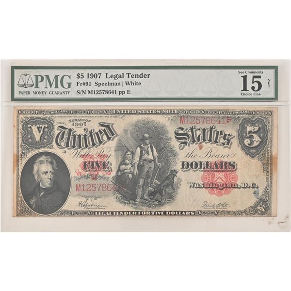 1907 $5 Bill PMG 15 Choice Fine