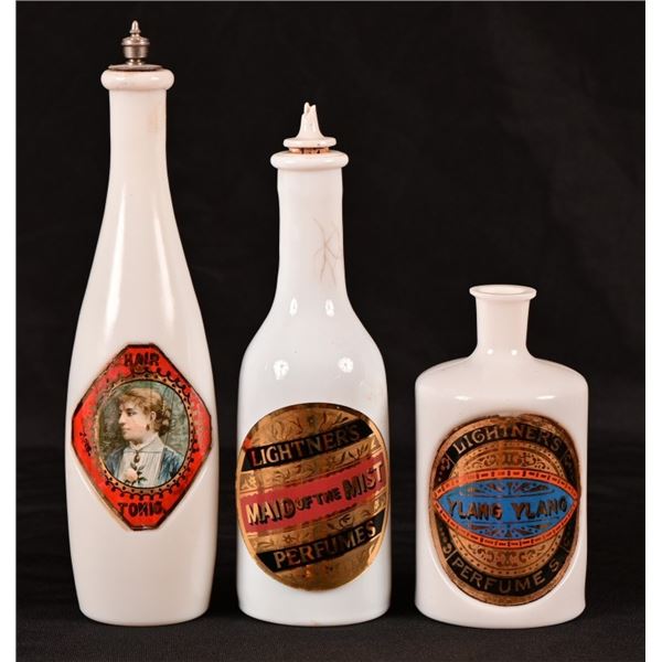 Three Assorted Milk Glass Barber Bottles
