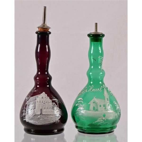 Two Antique Mary Gregory Barber Bottles