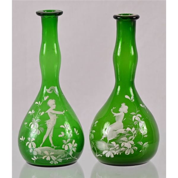 Two (2) Antique Mary Gregory Barber Bottles