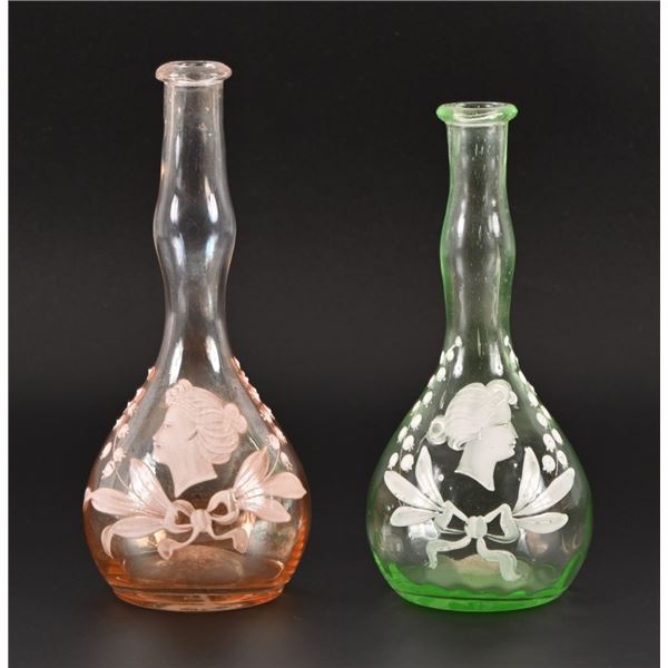 (2) Antique "Lilly Of The Valley" Barber Bottles