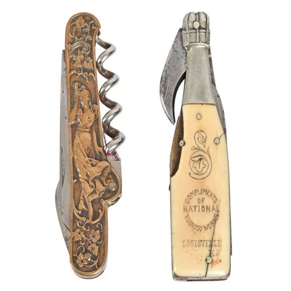 Two Vintage Advertising Cork Screw Pocket Knives