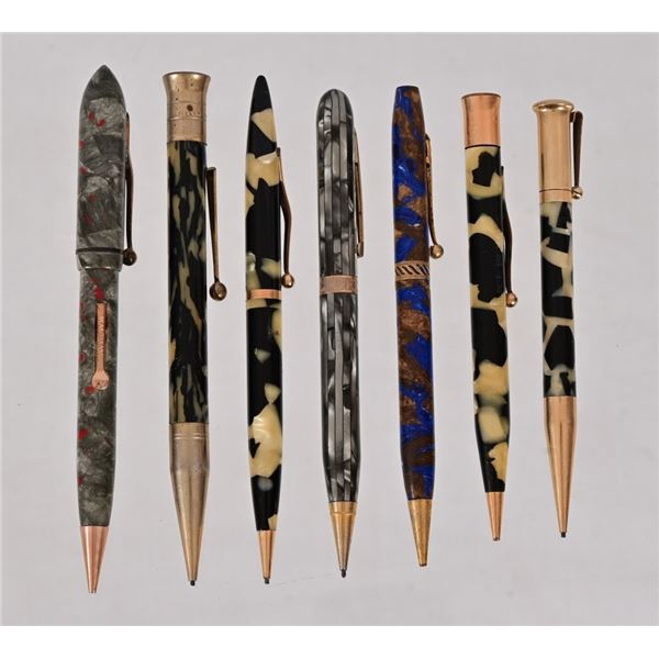 Seven Vintage Celluloid Mechanical Pencils
