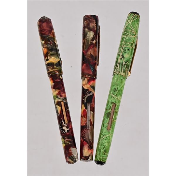 Three Vintage Celluloid Fountain Pens c.1930's
