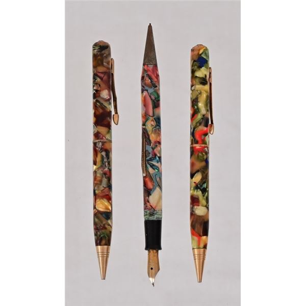 Three Vintage Celluloid Fountain & Roller Pens