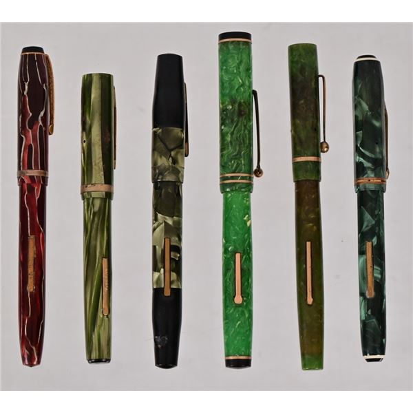 Six Vintage Celluloid Multicolor Fountain Pens
