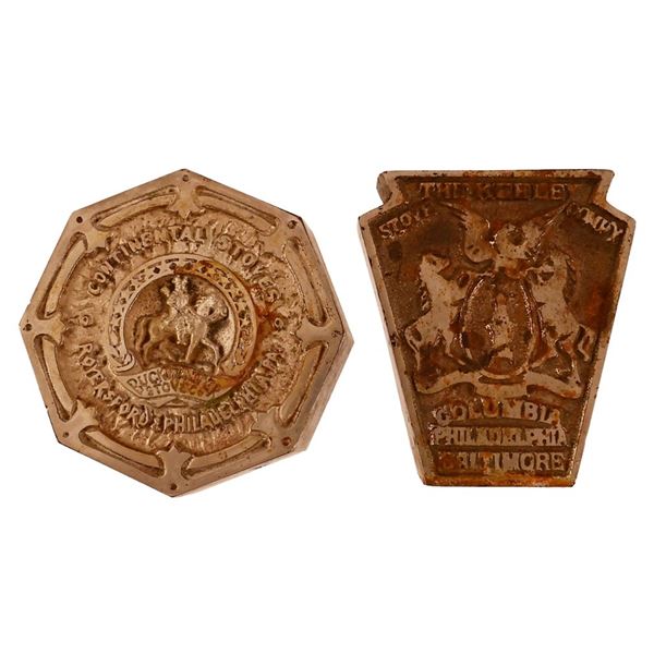 Two Cast Iron Advertisement Stoves Paperweights