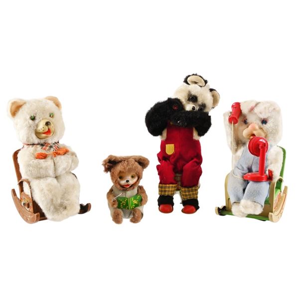 Four Mechanical Fuzzy Toy Bears & Rabbit