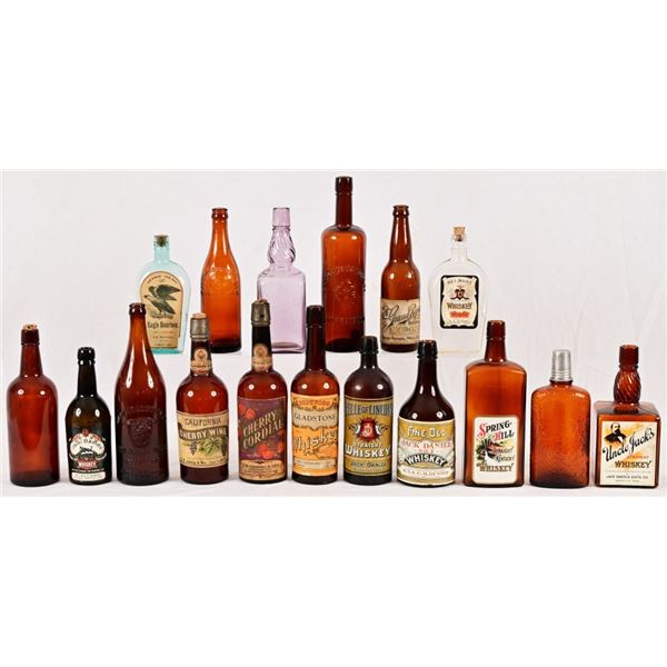 Collection Of Seventeen Vintage Whiskey Bottles