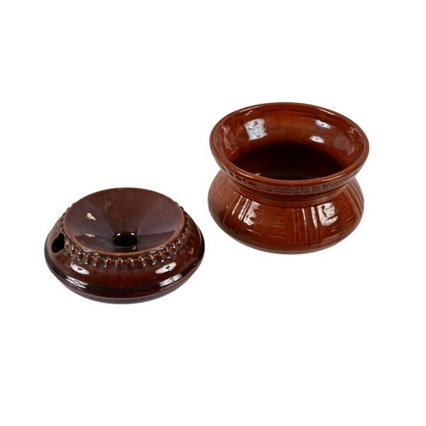Two Antique Brown Glazed Stoneware Spittoons