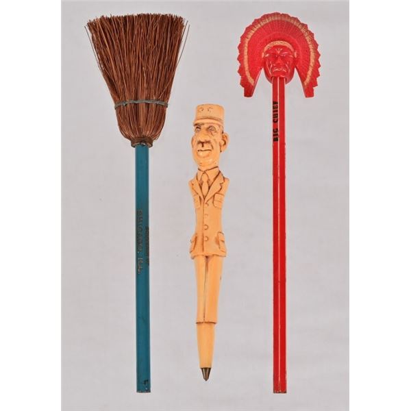 Three Vintage Novelty Pen, Pencils