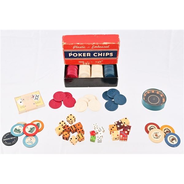 Collection Vintage Poker Chips, Dice & Advertising